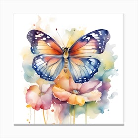 Butterfly  On Petals Watercolor  Canvas Print