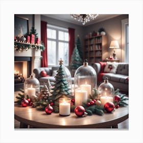 Christmas Decorations On Table In Living Room Mysterious (1) Canvas Print