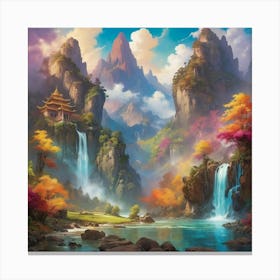 Chinese Waterfall art print paintings Canvas Print