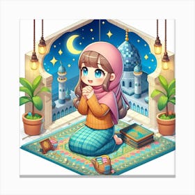 Muslim Girl Praying At Night Canvas Print