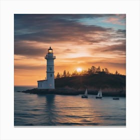 Lighthouse At Sunset 1 Canvas Print