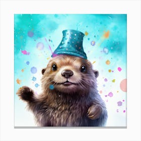 Otter In A Party Hat Canvas Print