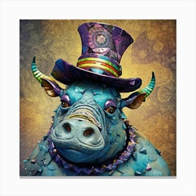 Blue Bull In A Top Hat Canvas Print