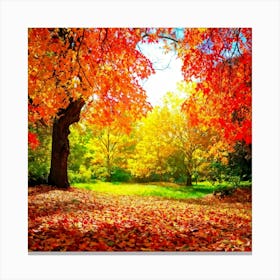 Autumnal Landscape Leaves In Vibrant Oranges Reds And Yellows Scattered Acorns Nestled Amidst Th (7) Canvas Print