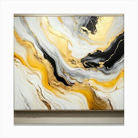 Abstract Marble Patterns Gracefully Swirling Across A Canvas The Waves Of Liquid Gold Silver Grey (5) Canvas Print