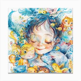 Little Girl With Fishes Canvas Print