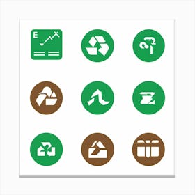 A Series Of Flat Design Icons Representing Various Eco Friendly Practices Such As Recycling Solar (2) Canvas Print