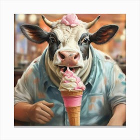 Cow Eating Ice Cream Canvas Print