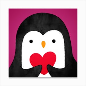 Penguin With Heart In Hands Square Canvas Print