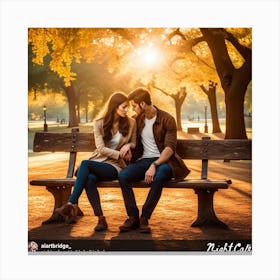 Couple Sitting On A Bench 1 Canvas Print