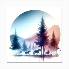 Horses In The Forest Canvas Print