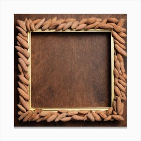 Almond Frame On Wooden Background Photo Canvas Print