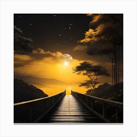 forest in dark black night..there is dark yellow and orange moonlight. Canvas Print