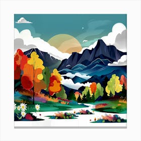 Landscape The Picturesque Mountains Trees River Abstract Symbolism Canvas Print