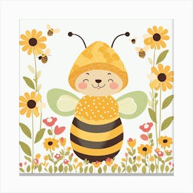 Floral Baby Bee Nursery Illustration (30) Canvas Print
