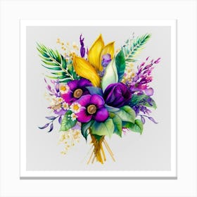 Watercolor Mardi Gras Flower Bouquets 20 Canvas Print