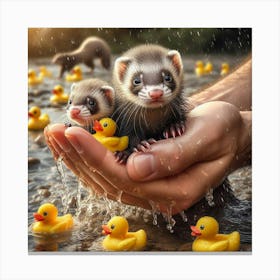 Ferrets With Rubber Ducks Canvas Print