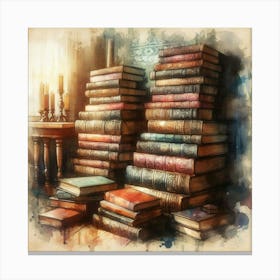 Watercolor Of Old Books Canvas Print