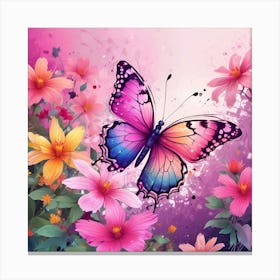 Butterfly And Flowers 18 Canvas Print