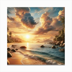 Sunset Beach Painting Canvas Print