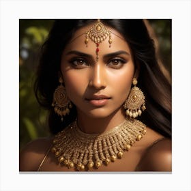 Indian Woman In Gold Jewelry Canvas Print