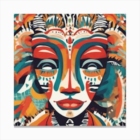 Folk Abstract Face Illustration (8) Canvas Print