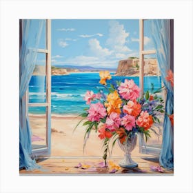 Open Window With Flowers Canvas Print