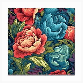 Peony Flower Seamless Pattern Canvas Print