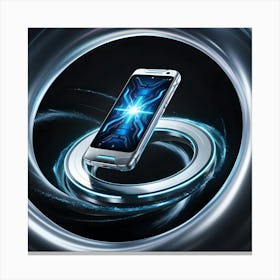 A Sleek, Silver Futuristic Mobile Phone With A Glowing Blue Circuit Board And Neon Lit Accents (4) (1) Canvas Print