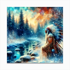 Native American Male By Stream Abstract 2 Canvas Print
