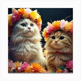 Two Cats Wearing Flower Wreath Crowns 1 Canvas Print