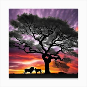 Sunset With Lions Canvas Print