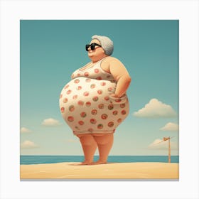 Chubby Lady On The Beach Canvas Print