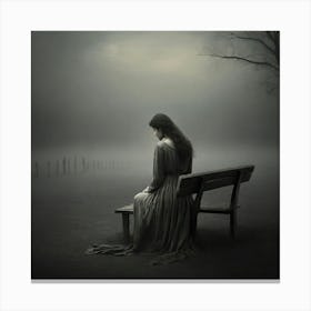 Lonely Woman Sitting On A Bench Art print Canvas Print