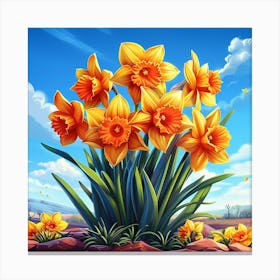 Daffodils Under a Bright Sky Canvas Print