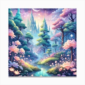 A Fantasy Forest With Twinkling Stars In Pastel Tone Square Composition 208 Canvas Print