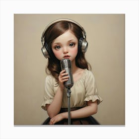 Little Girl With Headphones Canvas Print