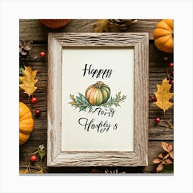 Calligraphy Tableau Featuring An Acorn Nestled Among Fall Leaves Hand Drawn Script Greeting Happy (5) Canvas Print