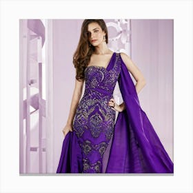 Elegantly Poised Woman Draped In Noble Purple Hues Residing At The Heart Of A Serene Imaginative D Canvas Print