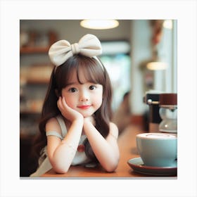 Cute Little Girl In A Cafe Canvas Print