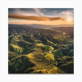 Aerial View Of Green Hills At Sunset Canvas Print