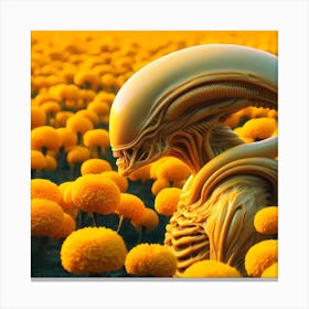 Alien In A Field Of Marigolds 1 Canvas Print
