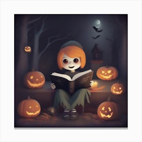 Halloween Girl Reading A Book Canvas Print