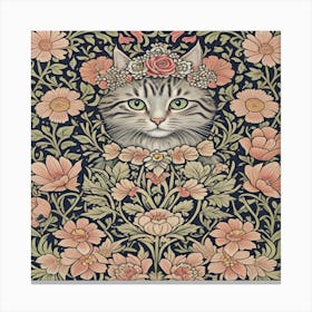 William Morris Cat With Floral Crown Canvas Print