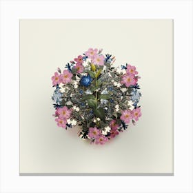 Vintage Greater Periwinkle Flower Wreath on Ivory White Canvas Print