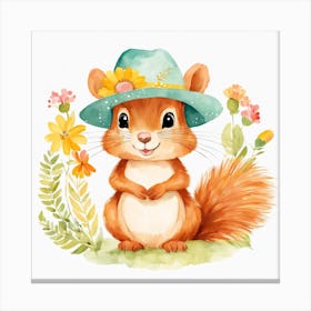 Floral Baby Squirrel Nursery Illustration (4) Canvas Print
