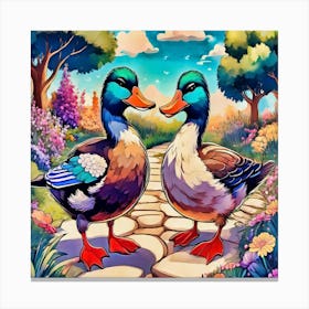 Ducks In The Garden Canvas Print