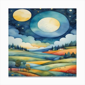 Moonlight In The Countryside Canvas Print