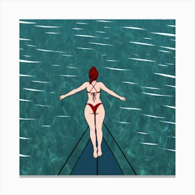 Woman In Bikini On A Surfboard Canvas Print