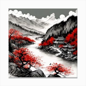 Chinese Landscape Mountains Ink Painting (100) Canvas Print